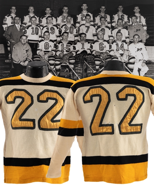 Boston Bruins 1940s Game-Worn Wool Jersey Attributed to Wally Wilson with LOA - Team Repairs!