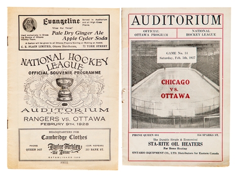 Ottawa Auditorium Feb 5th 1927 vs Chicago and Feb 9th 1928 vs Rangers Ottawa Senators Programs - Black Hawks First Season! 