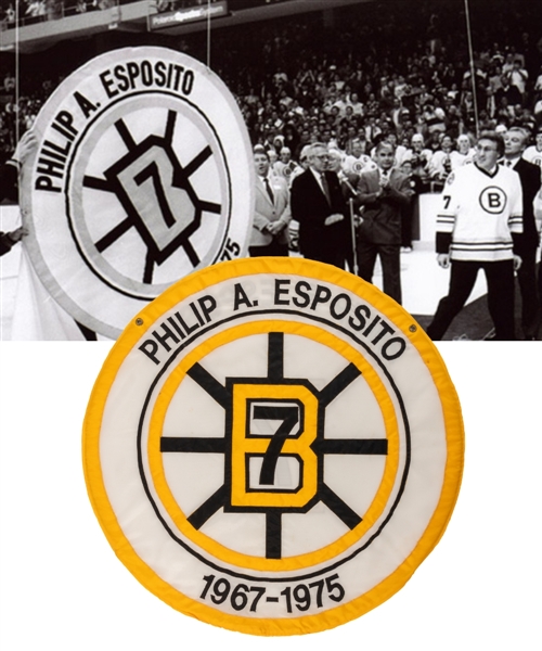 Phil Espositos 1987 Boston Bruins Jersey Number Retirement Banner (39") from His Personal Collection with His Signed LOA