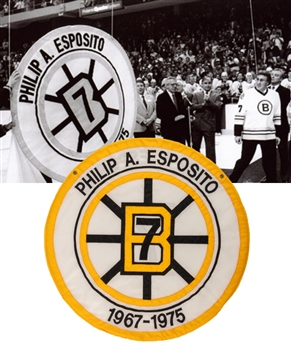 Phil Espositos 1987 Boston Bruins Jersey Number Retirement Banner (39") from His Personal Collection with His Signed LOA