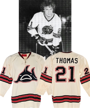 Reg Thomas 1973-74 WHA Los Angeles Sharks Game-Worn Jersey with LOA - Final Season for Team in LA!