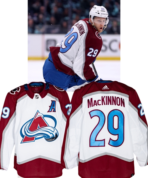 Nathan MacKinnons 2022-23 Colorado Avalanche Game-Worn Stanley Cup Playoffs Jersey with Team COA - Photo-Matched!