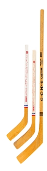 Mid-to-Late-1960s Montreal Canadiens Team-Signed CCM Mini-Stick By 18 Including Richard, Beliveau and Cournoyer Plus 1978-79 Montreal Canadiens Facsimile Signed Souvenir Mini-Sticks (2) 