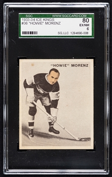 1933-34 World Wide Gum Ice Kings V357 Hockey Card #36 HOFer Howie Morenz (English Only) - Graded SGC 6