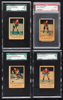 1951-52 Parkhurst Montreal Canadiens PSA/SGC-Graded Hockey Cards (18) Inc. Rookie Cards of HOFers #4 Maurice Richard (SGC NM/MT 8.5), #10 Doug Harvey (PSA NM 7) and #14 Bernard Geoffrion (SGC NM 7)