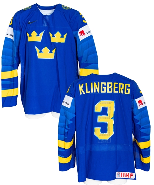 John Klingbergs 2019 IIHF World Championship Team Sweden Game-Issued Jersey with Swedish Ice Hockey Association LOA