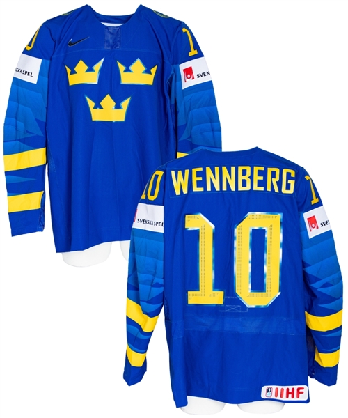 Alexander Wennbergs 2019 IIHF World Championship Team Sweden Game-Issued Jersey with Swedish Ice Hockey Association LOA