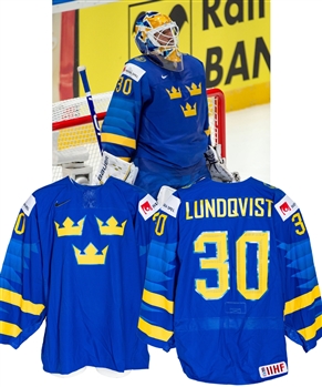 Henrik Lundqvists 2019 IIHF World Championship Team Sweden Game-Worn Jersey with Swedish Ice Hockey Association LOA - Last International Tournament! - Photo-Matched!