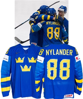 William Nylanders 2019 IIHF World Championship Team Sweden Game-Worn Jersey with Swedish Ice Hockey Association LOA - Tournament Leading Scorer! - Photo-Matched!