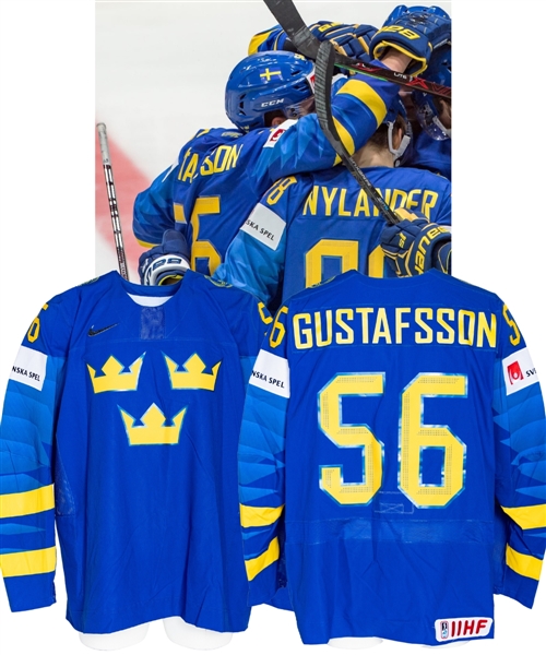 Erik Gustafssons 2019 IIHF World Championship Team Sweden Game-Worn Jersey with Swedish Ice Hockey Association LOA - Photo-Matched!