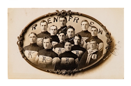 Renfrew Hockey Club (NHA) 1909-10 Team Photo Postcard Including HOFers Taylor, Frank and Lester Patrick, Whitcroft and Lalonde