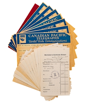 Deceased HOFer King Clancy 1944-45 Signed Referees Expense Sheets (12) Plus Telegrams (10) 