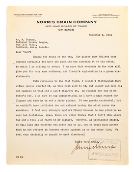 Deceased HOFer James Norris Sr. 1944-45 Document Collection of 5 Including Signed Letter on Norris Grain Company Letterhead 