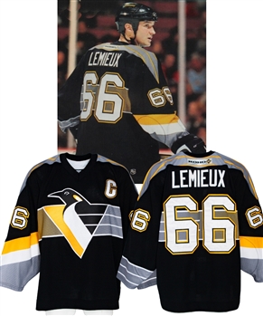 Mario Lemieuxs 2001-02 Pittsburgh Penguins Game-Worn Captains Jersey - Photo-Matched!