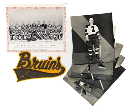 1939 Imperial Oil NHL Stars Hockey Calendar Featuring 7 HOFers, Including Apps, Joliat & Shore, Quaker Oats Photos (8), Vintage Boston Bruins Team Patch and More