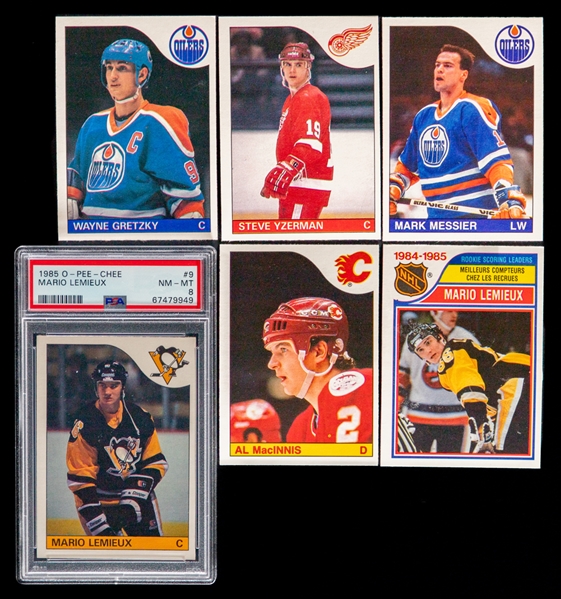 1985-86 O-Pee-Chee Hockey Complete 264-Card Set Including #9 HOFer Mario Lemieux Rookie (Graded PSA 8)