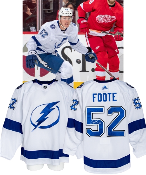 Cal Footes 2020-21 Tampa Bay Lightning Signed Game-Worn Rookie Season Jersey with Team COA - Stanley Cup Championship Season! - Team Repairs! - Photo-Matched!  