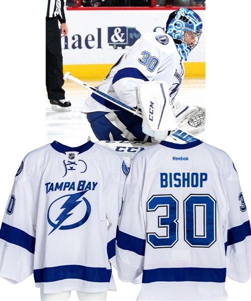 Ben Bishops 2016-17 Tampa Bay Lightning Game-Worn Jersey with Team COA - Nice Game Wear! - Photo-Matched!