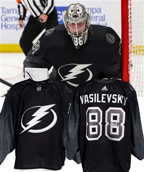 Andrei Vasilevskiys 2021-22 Tampa Bay Lightning Signed Game-Worn Third Jersey with Team COA - Photo-Matched!