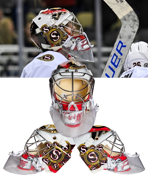 Dylan Fergusons 2022-23 Ottawa Senators Game-Worn Goalie Mask by Dominic Malerba - Photo-Matched to 1st NHL Start and Win!