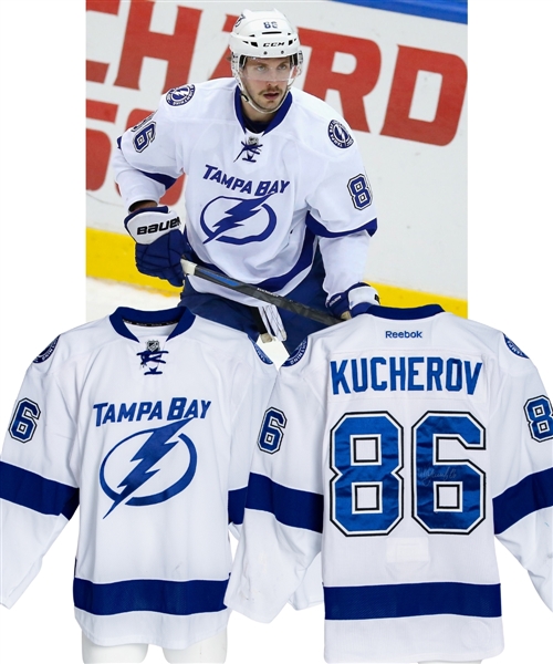 Nikita Kucherovs 2014-15 Tampa Bay Lightning Signed Game-Worn Jersey with Team COA - Photo-Matched! - Team Repairs!