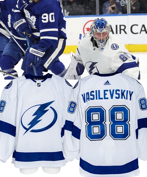 Andrei Vasilevskiys 2022-23 Tampa Bay Lightning Game-Worn Stanley Cup Playoffs Jersey with Team LOA - Photo-Matched!