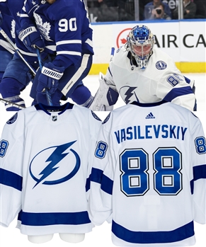 Andrei Vasilevskiys 2022-23 Tampa Bay Lightning Game-Worn Stanley Cup Playoffs Jersey with Team LOA - Photo-Matched!
