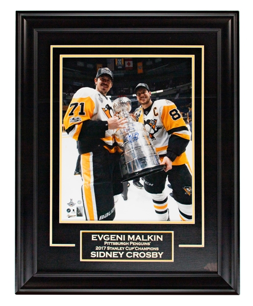 Sidney Crosby and Evgeni Malkin Pittsburgh Penguins 2017 Stanley Cup Champions Dual-Signed Framed Photo with Frameworth COA (33 1/2" x 26 1/2")