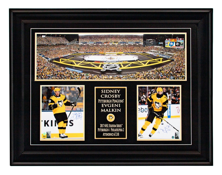 Sidney Crosby and Evgeni Malkin Dual-Signed Pittsburgh Penguins 2017 Stadium Series Framed Photo with Frameworth COA (28 1/2" x 36 1/2")