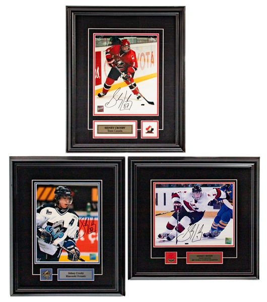 Sidney Crosby Signed Team Canada 2005 World Juniors, Team Canada and Rimouski Oceanic Framed Photo Displays 