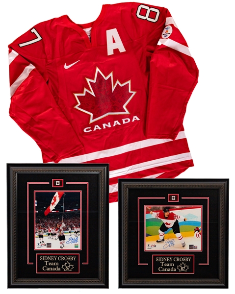 Sidney Crosby Signed Team Canada 2010 Vancouver Olympics Framed Photo Displays Including The Golden Goal (2) with Frameworth COAs Plus Nike Alternate Captains Jersey