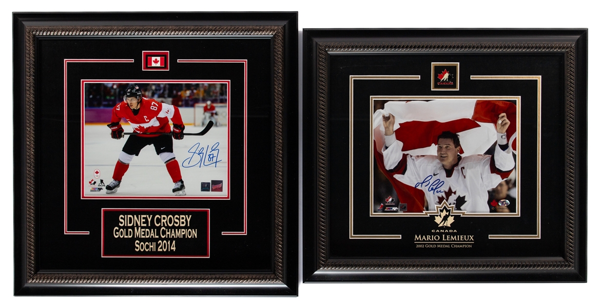 Mario Lemieux 2002 Gold Medal and Sidney Crosby 2014 Gold Medal Team Canada Signed Olympic Framed Photos with COAs 