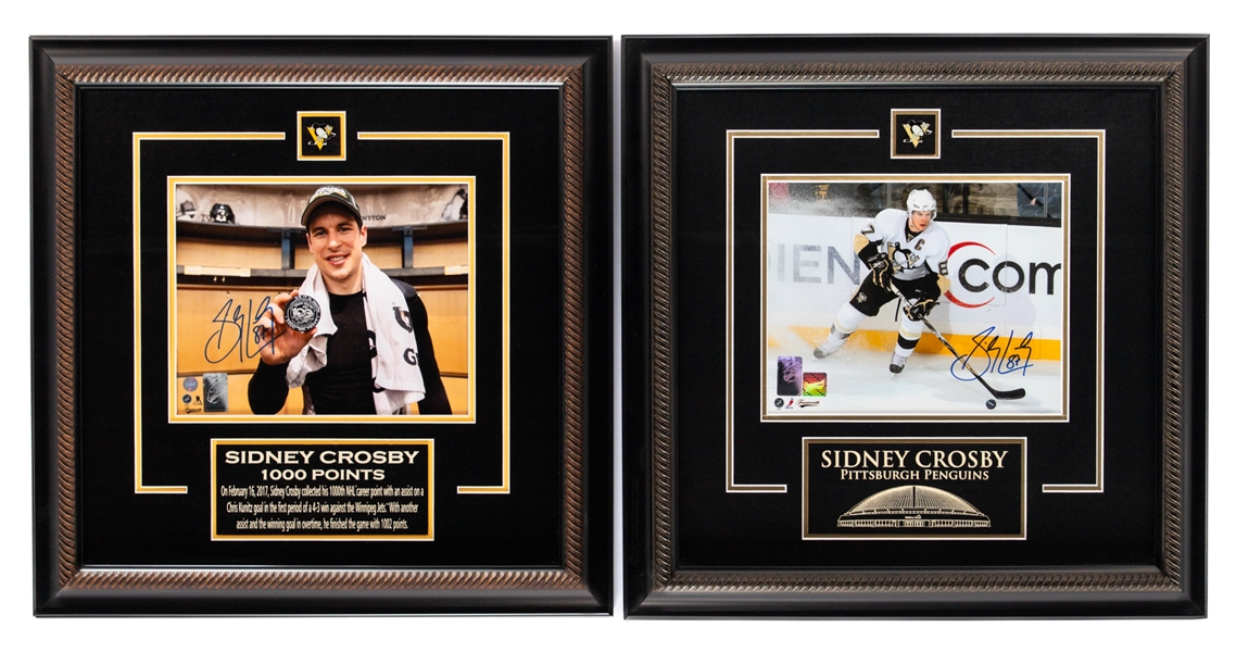 Sidney Crosby Signed Pittsburgh Penguins Framed Photos (2) Including "1000 Points" with Frameworth COAs (19 1/4" x 19 1/4") 