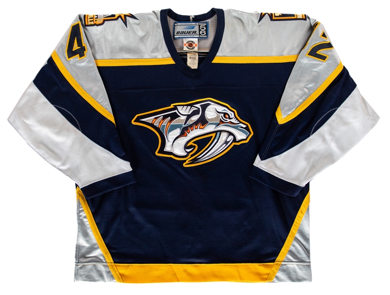 Joel Bouchards 1998-99 Nashville Predators Game-Worn Inaugural Season Jersey with COA - Nice Game Wear!