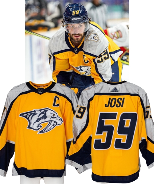 Roman Josis 2020-21 Nashville Predators Game-Worn Reverse Retro Captains Jersey with LOA - Photo-Matched!