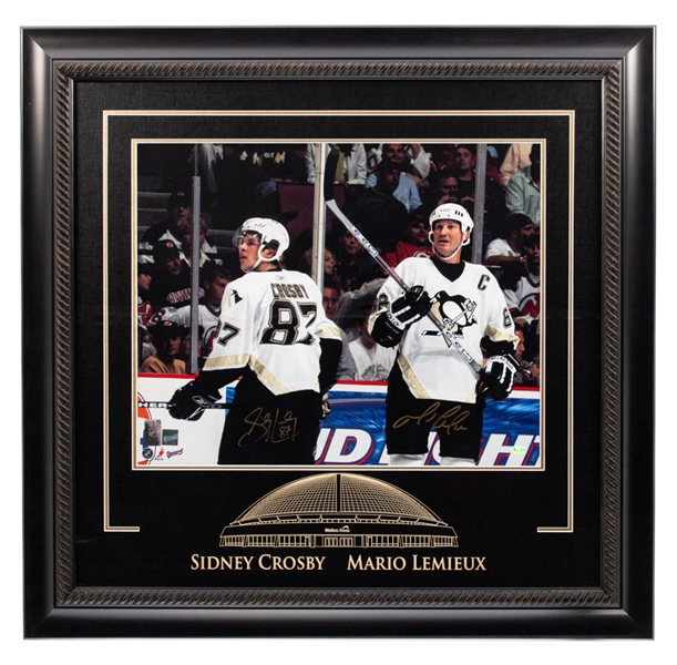 Sidney Crosby and Mario Lemieux Pittsburgh Penguins Dual-Signed Framed Photo with Frameworth COA (30” x 31”)