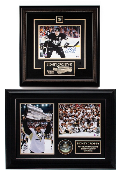 Sidney Crosby Pittsburgh Penguins Signed 2009 Stanley Cup Champs Puck and Photo Shadowbox Plus Crosby Signed "Face Off" Framed Photo with Frameworth COAs