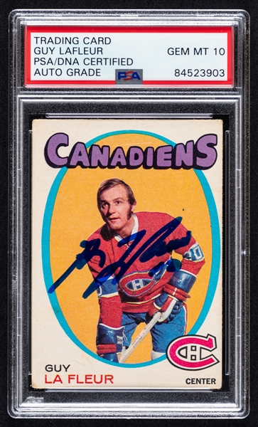 1971-72 O-Pee-Chee Signed Hockey Card #148 HOFer Guy Lafleur Rookie (PSA/DNA Certified Authentic Autograph - Autograph Graded GEM MT 10)