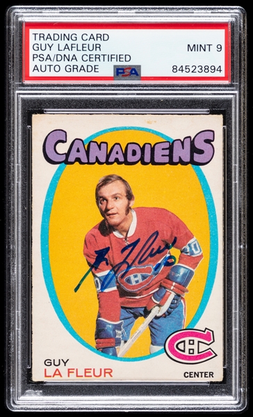 1971-72 O-Pee-Chee Signed Hockey Card #148 HOFer Guy Lafleur Rookie (PSA/DNA Certified Authentic Autograph - Autograph Graded MINT 9)