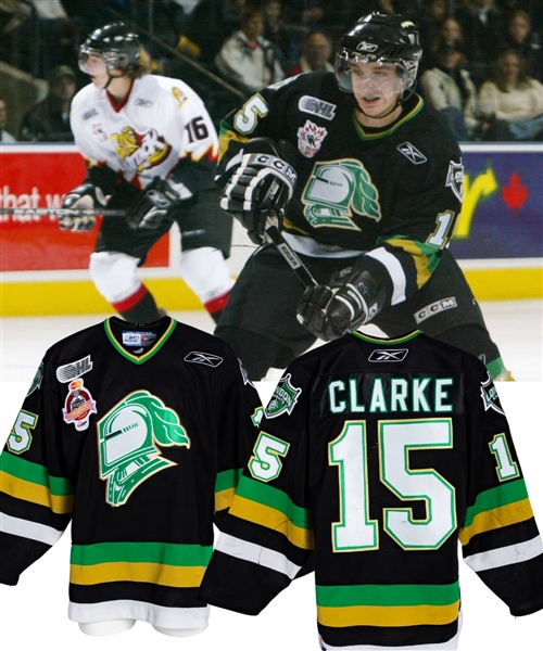 Matt Clarkes 2005-06 OHL London Knights Game-Worn Jersey - Good Game Wear! - 2006 Memorial Cup Patch! - Photo-Matched! 