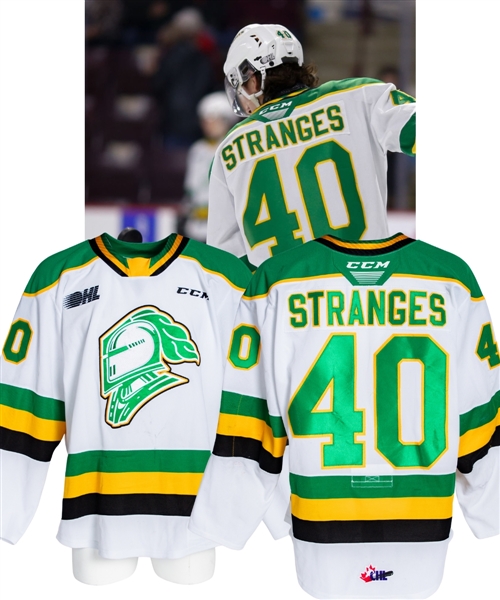 Antonio Stranges 2019-20 OHL London Knights Game-Worn Jersey - Nice Game Wear! - Team Repairs! - Photo-Matched!