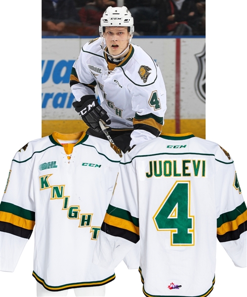 Olli Juolevis 2016-17 OHL London Knights Game-Worn Jersey - Nice Game-Wear! - 10+ Team Repairs! - Photo-Matched!