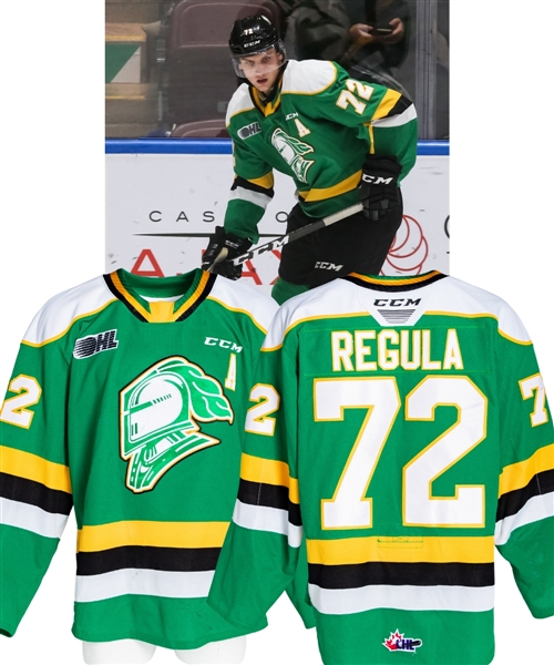 Alec Regulas 2019-20 OHL London Knights Game-Worn Alternate Captains Jersey - Team Repairs! - Photo-Matched! 