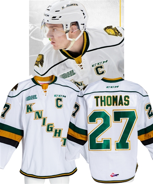 Robert Thomas 2017-18 OHL London Knights Game-Worn Captains Jersey - Good Game Wear! - Memorial Cup 100th Anniversary Patch! - Photo-Matched!