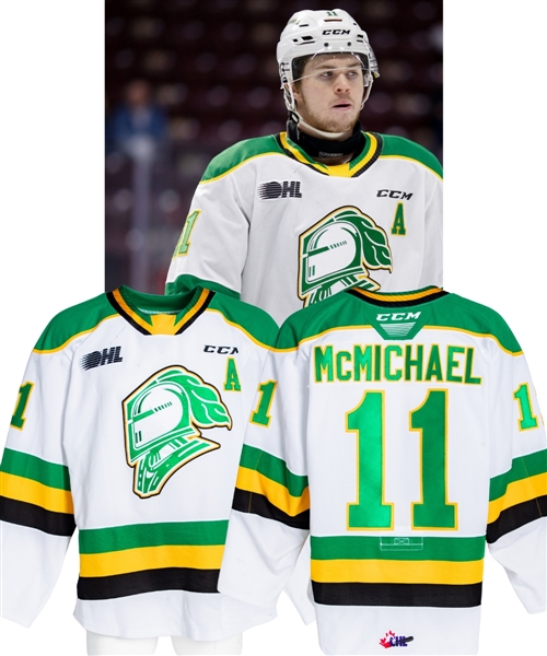 Connor McMichaels 2019-20 OHL London Knights Game-Worn Alternate Captains Jersey - Photo-Matched!