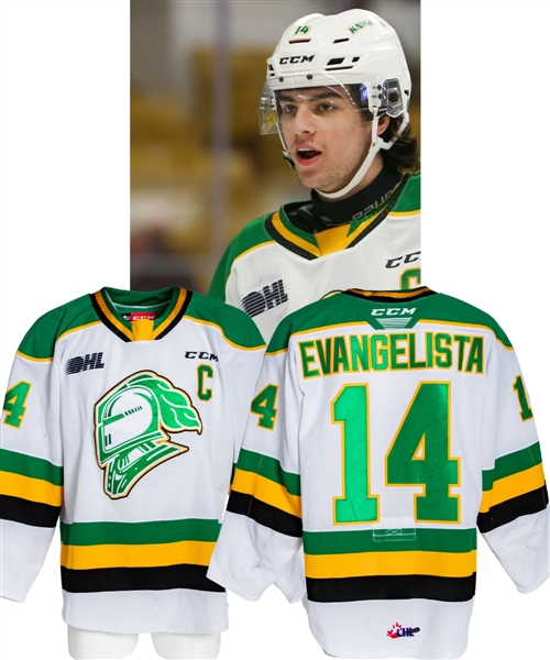 Luke Evangelistas 2021-22 OHL London Knights Game-Worn Captains Jersey - Photo-Matched! 