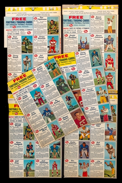 1962 Post CFL Uncut Cereal Box Back / Panel Collection of 16 Different Ones (107 Cards)