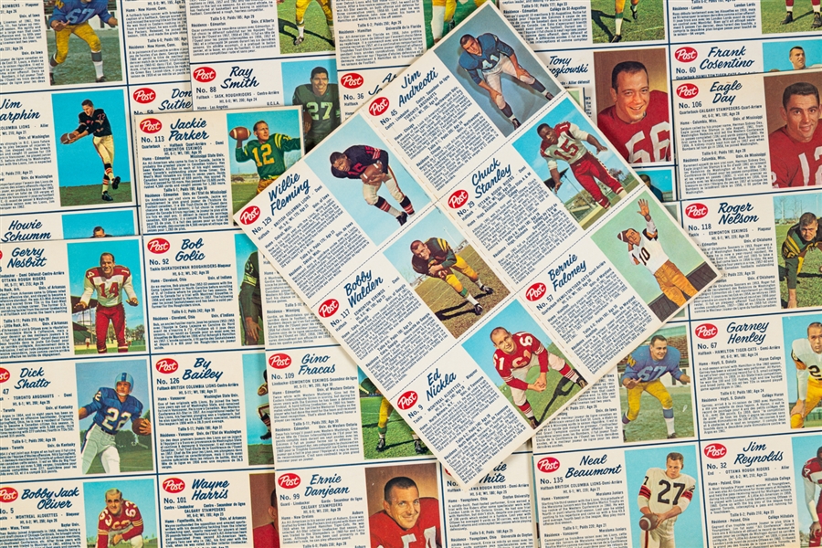 1962 Post CFL Uncut Cereal Box Back / Panel Collection of 8 Different Ones (55 Cards)