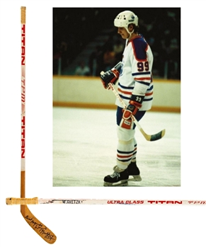 Wayne Gretzkys 1982-83 Edmonton Oilers Signed Titan TPM 2020 Game-Used Stick with Shawn Chaulk LOA - Art Ross and Hart Memorial Trophies Season!