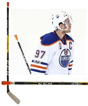 Connor McDavids 2016-17 Edmonton Oilers Signed CCM Super Tacks Game-Used Stanley Cup Playoffs Stick with MeiGray LOA - Art Ross Trophy Season! - Photo-Matched!